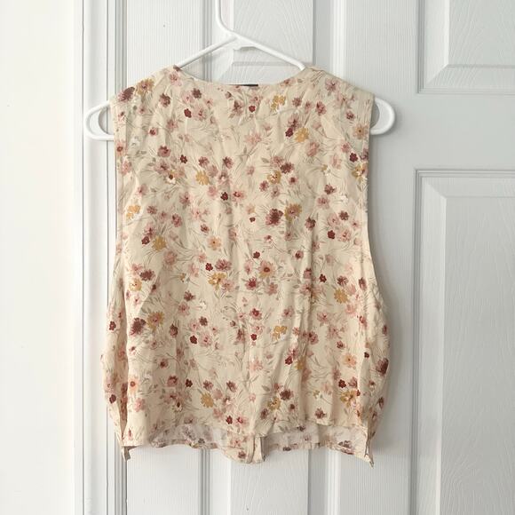 Melrose Vintage 90s Beige Pink Floral Design Rayon Iridescent Button Up Vest 10 - Picture 9 of 10